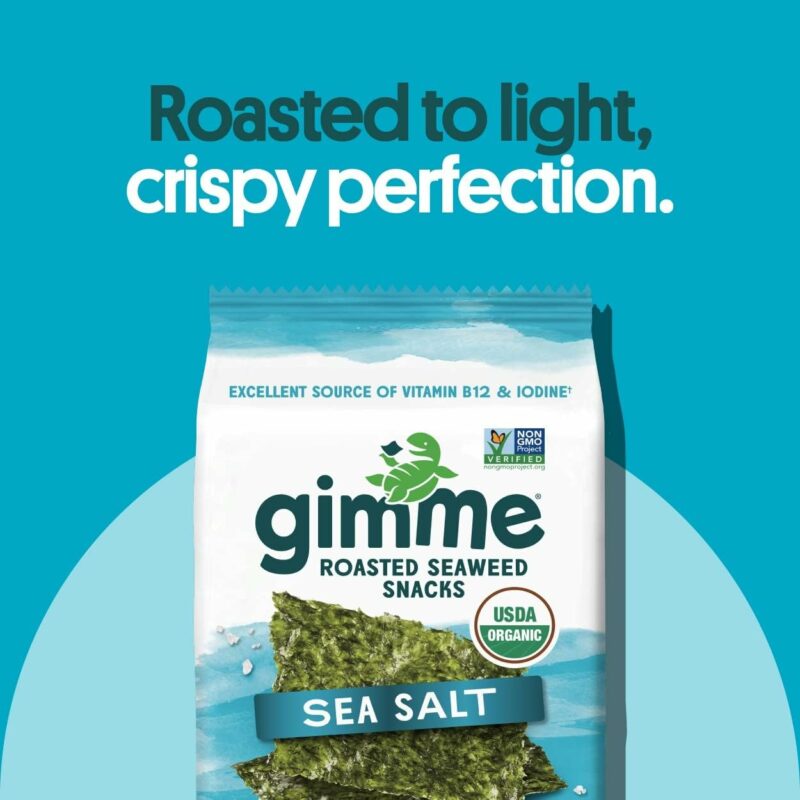 gimMe Organic Roasted Seaweed Sheets, Sea Salt, Keto, Vegan, Gluten Free, Great Source of Iodine and Omega 3’s, Healthy On-The-Go Snack for Kids & Adults, #1 Sea Salt, 0.17 Ounce (Pack of 20) - Image 2