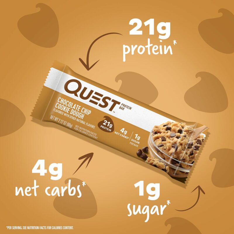 Quest Nutrition Chocolate Chip Dough Cookie Protein Bars, 21g Protein, 1g Sugar, 4g Net Carb, Gluten Free, Keto Friendy, 12 Count - Image 2