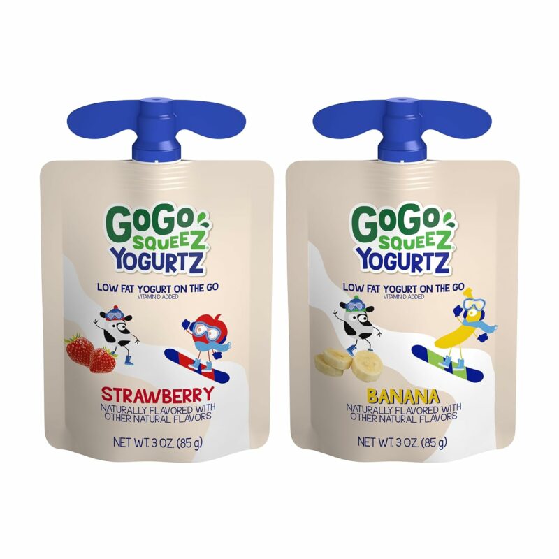 GoGo squeeZ yogurtZ Variety Pack, Strawberry & Banana, 3 oz (Pack of 20), Kids Snacks Made from Real Yogurt and Fruit, No Fridge Needed, Gluten Free, Nut Free, Recloseable Cap, BPA Free Pouches - Image 2