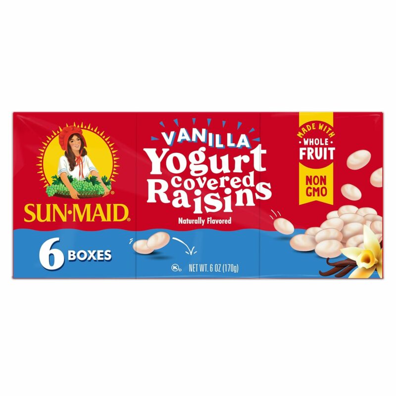 Sun-Maid Vanilla Yogurt Coated Raisins - (6 Pack) 1 oz Snack-Size Box - Yogurt Covered Dried Fruit Snack for Lunches and Snacks - Image 2