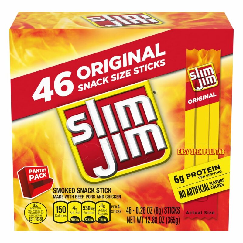 Slim Jim Smoked Meat Sticks, Original Flavor, 6g Protein Per Serving, Snack Size, 0.28 oz. (46 Count) - Image 3