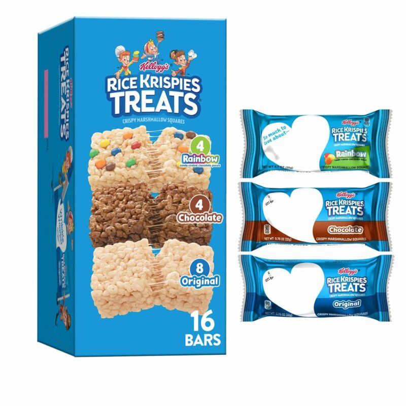 Rice Krispies Treats Crispy Marshmallow Squares, Kids Snacks, Cereal Bars, Variety Pack, 12.1oz Box (16 Bars)