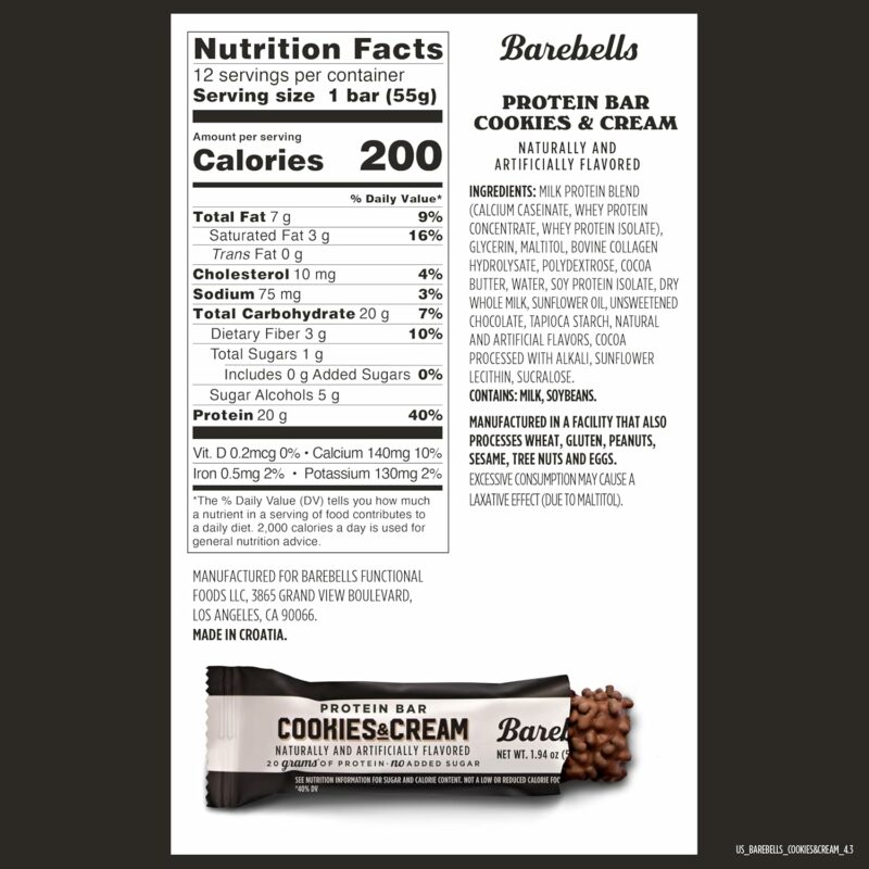 Barebells Protein Bars Cookies & Cream - 12 Count, 20g High Protein Treats - Chocolate Nutrition Bar with 1g Total Sugars - On-The-Go Breakfast or Post-Workout Snack - Image 6