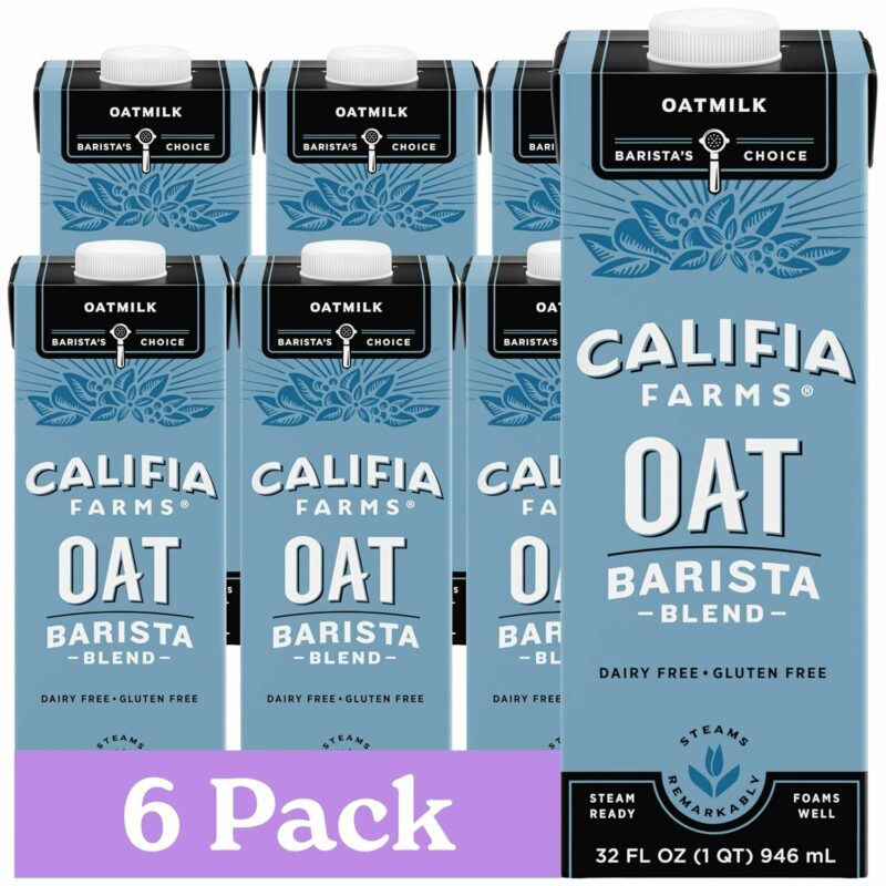 Califia Farms - Oat Barista Blend Oat Milk, 32 Oz (Pack of 6), Shelf Stable, Dairy Free, Plant Based, Vegan, Gluten Free, Non GMO, High Calcium, Milk Frother, Creamer, Oatmilk