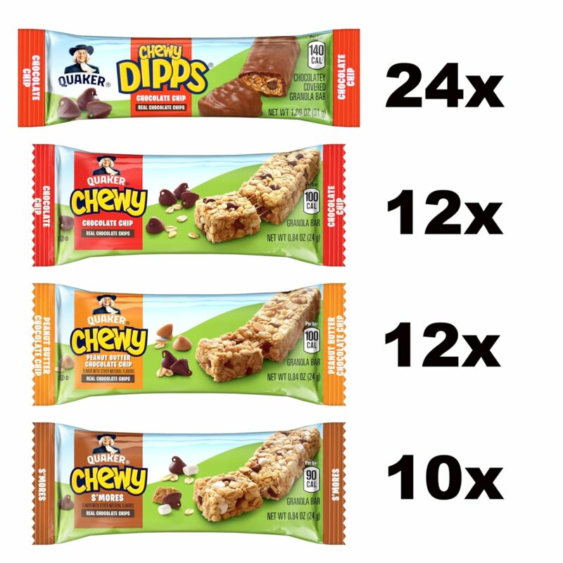 Quaker Chewy Granola Bars, Chewy & Dipps 4 Flavor Variety Pack, 58 Pack, Chocolate Chip, Peanut Butter Chocolate Chip, Smores flavors - Image 5