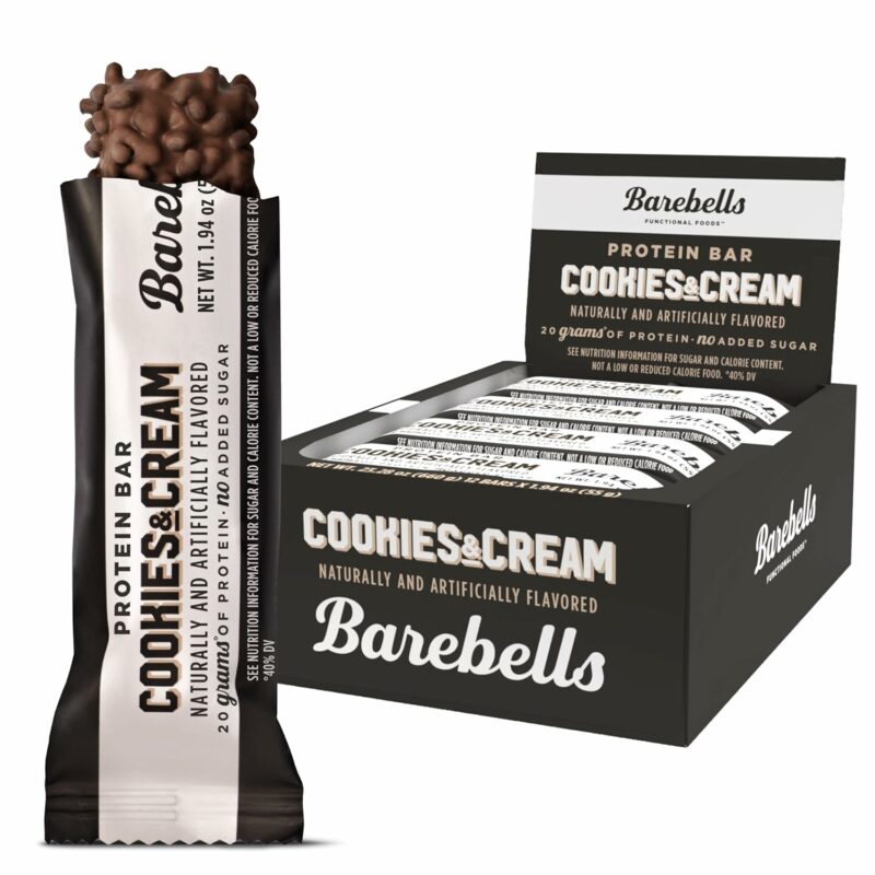 Barebells Protein Bars Cookies & Cream - 12 Count, 20g High Protein Treats - Chocolate Nutrition Bar with 1g Total Sugars - On-The-Go Breakfast or Post-Workout Snack