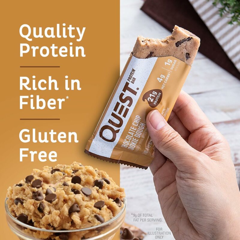 Quest Nutrition Chocolate Chip Dough Cookie Protein Bars, 21g Protein, 1g Sugar, 4g Net Carb, Gluten Free, Keto Friendy, 12 Count - Image 3