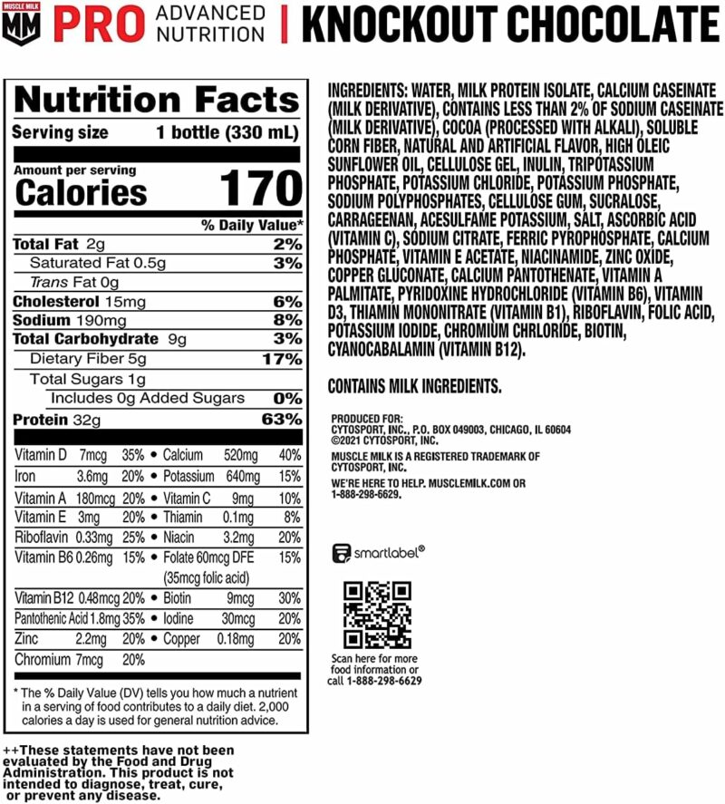 Muscle Milk Pro Advanced Nutrition Protein Shake, Knockout Chocolate, 11.16 Fl Oz (Pack of 12), 32g Protein, 1g Sugar, 16 Vitamins & Minerals, 5g Fiber, Workout Recovery, Energizing Snack, Packaging May Vary - Image 7