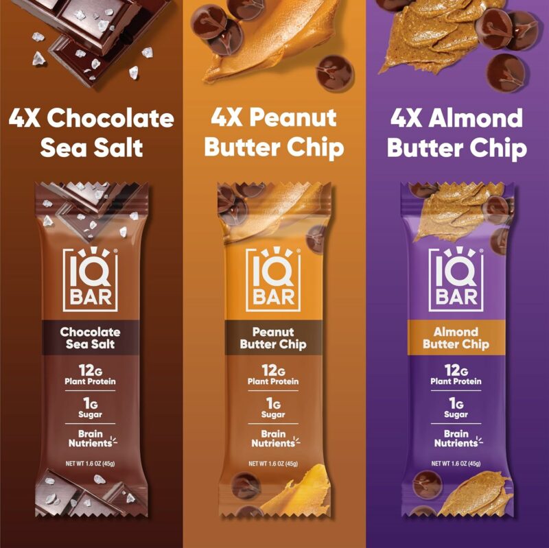 IQBAR Brain and Body Plant Protein Bars - Chocolate Lovers Variety - 12-Count Low Carb - Gluten Free, High Fiber, Vegan Snacks - Low Sugar Meal Replacement - Image 4