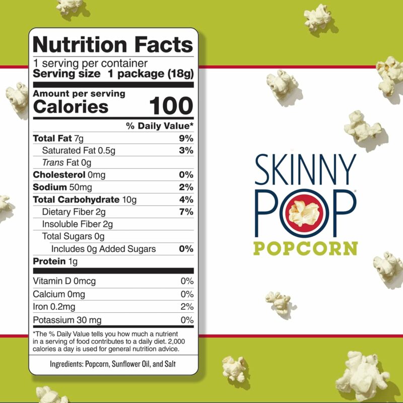 SkinnyPop Original Popcorn, Individual Snack Size Bags, Skinny Pop, Healthy Popcorn Snacks, Gluten Free, 0.65 Ounce (Pack of 30) - Image 3