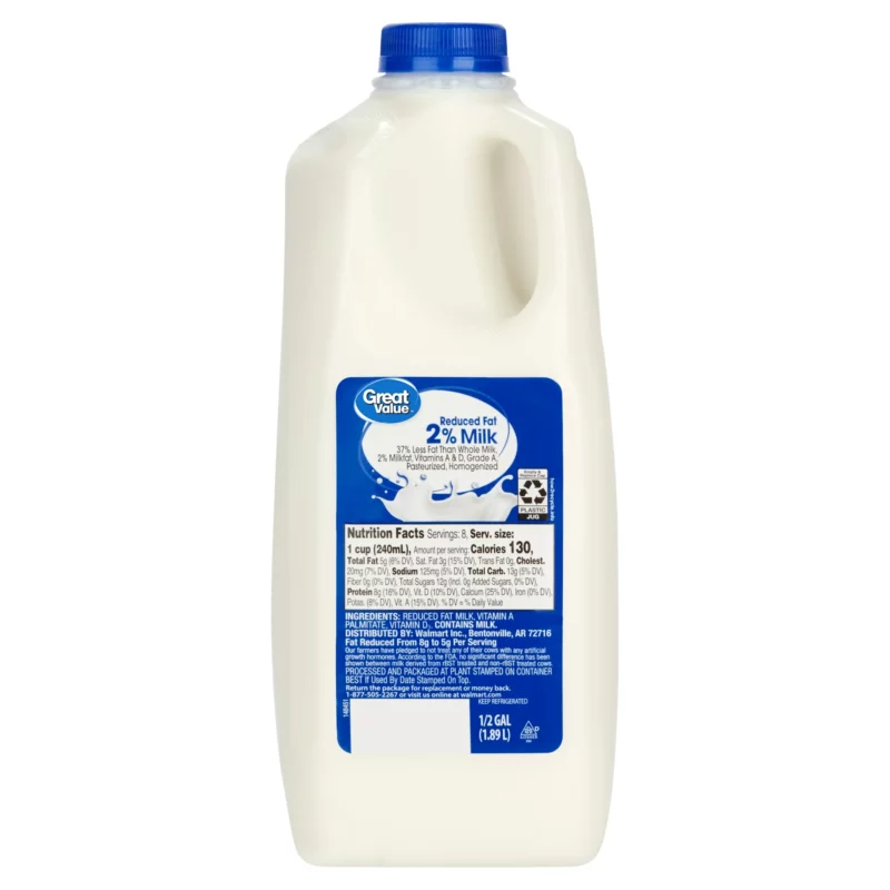 Great Value Milk, 2% Reduced Fat, Half Gallon, 64 fl oz Jug